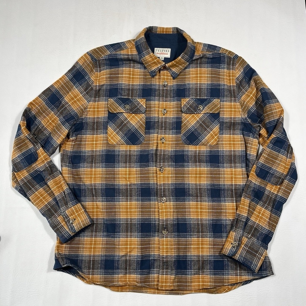 Tecovas Pearl Snap Western Shirt Mens XL Blue Yellow Plaid Flannel Long Sleeve